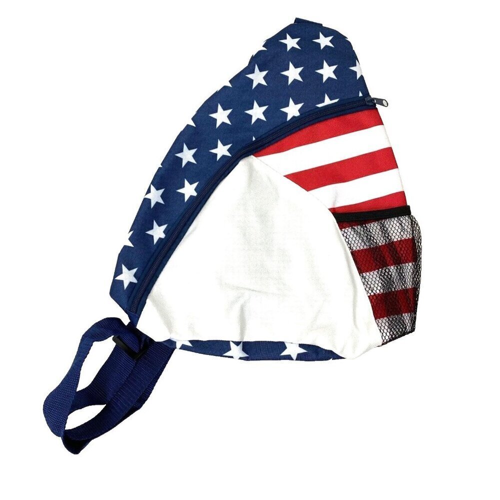 American Flag Sling Bag Backpack One Strap Red White Blue Small 14 x 9 x 3
